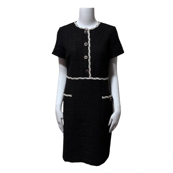 Ann Taylor Black Tweed Sheath Dress Size 8 - Picture 2 of 8